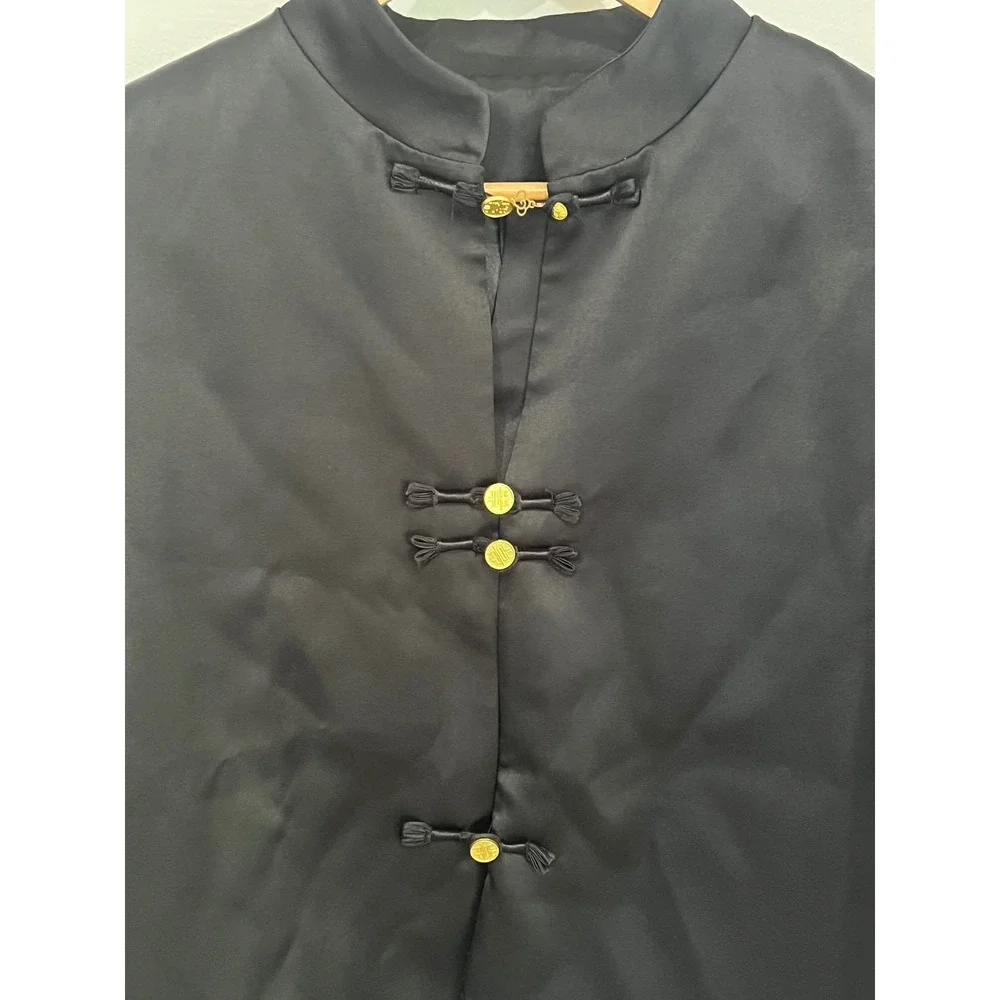 Vintage Y2K Embroidered Moto Jacket Black Silky Cropped 90s Phoenix